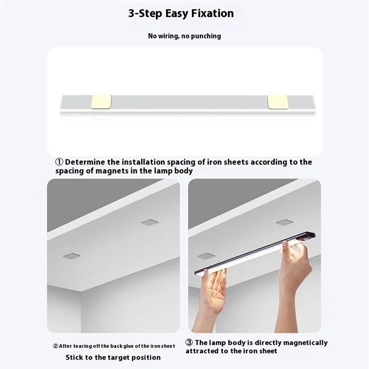 MZ-L1803 30cm Ultra-Thin Smart Motion Sensor Light Bar 3 Color Magnetic Self-Adhesive Rechargeable LED Cabinet Light - Black