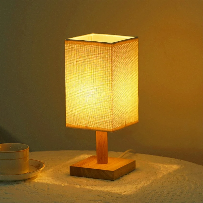 TA-066 Wood+Cloth Stepless Dimming Night Light USB LED Table Lamp Home Decor - Linen Yellow
