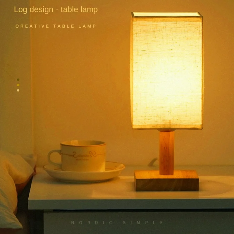 TA-066 Wood+Cloth Stepless Dimming Night Light USB LED Table Lamp Home Decor - Linen Yellow