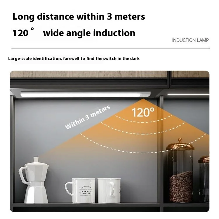 MZ-L1803 50cm Ultra-Dünne Smart Bewegungssensor Lichtleiste 3 Farben Magnetisch Selbstklebend Aufladbare LED Schrankleuchte - Silber