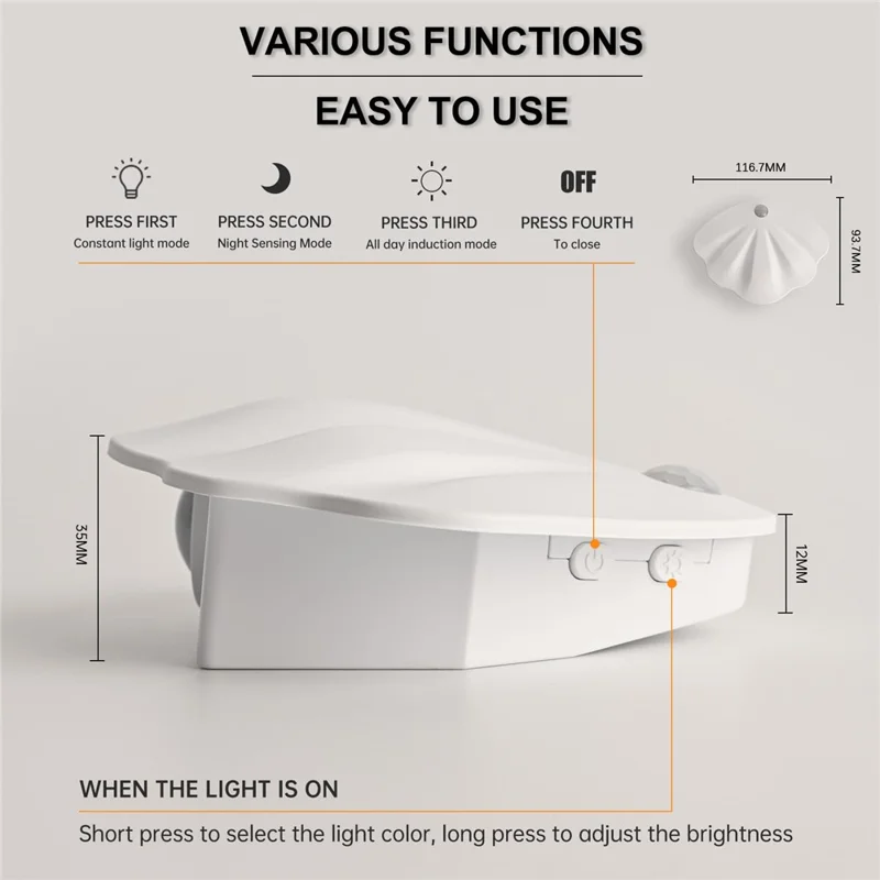 MZ-L2601 500mAh Rechargeable LED Motion Sensor Night Light 3-Color Magnetic Wall Lamp Indoor Doorplate Light - White