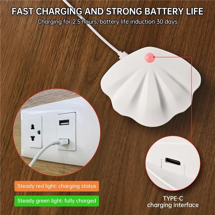MZ-L2601 1200mAh Rechargeable LED Motion Sensor Night Light 3-Color Magnetic Wall Lamp Indoor Doorplate Light - White