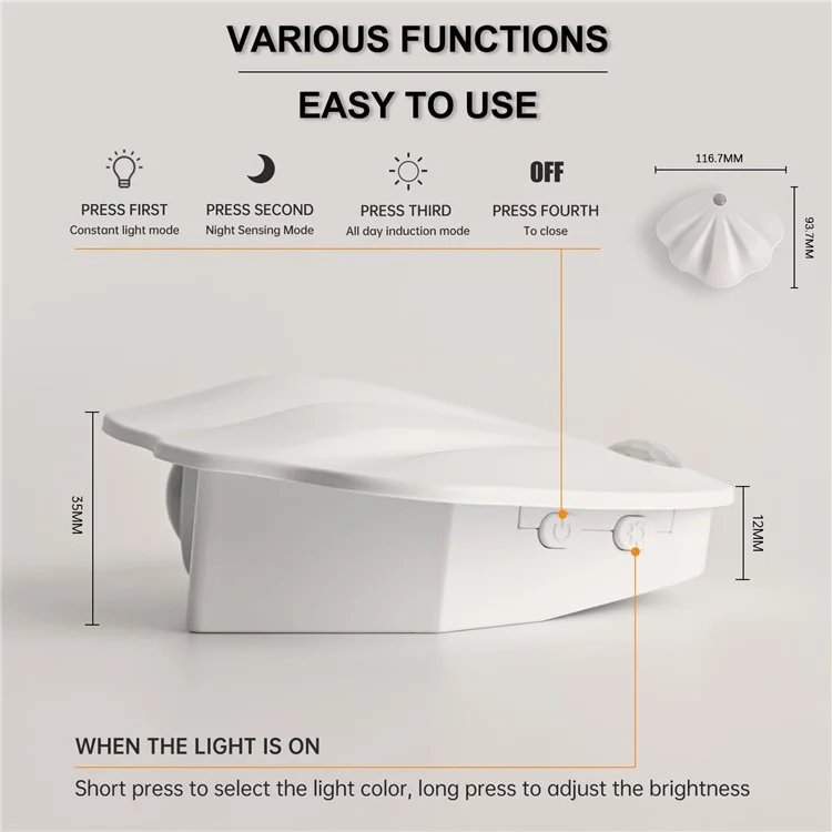 MZ-L2601 1200mAh Rechargeable LED Motion Sensor Night Light 3-Color Magnetic Wall Lamp Indoor Doorplate Light - White