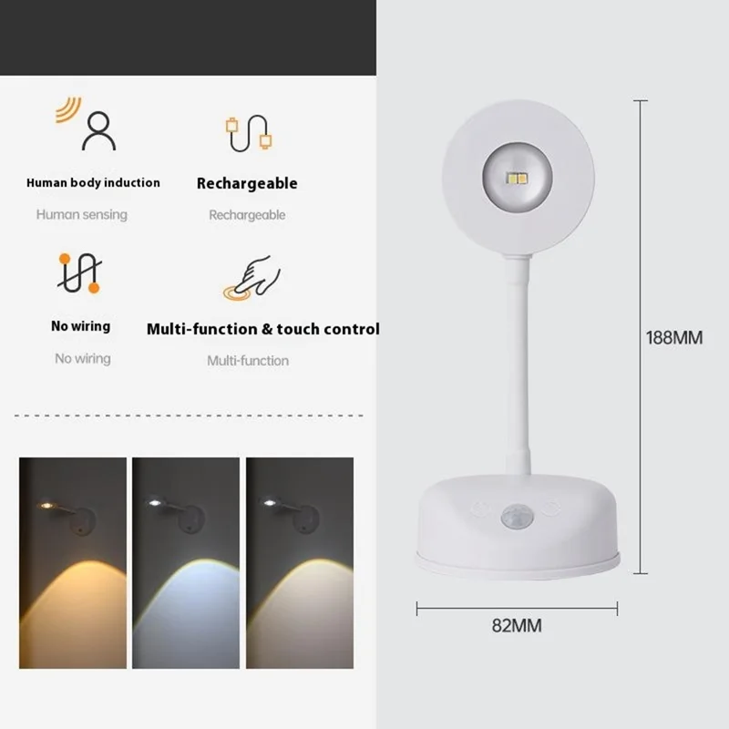 MZ-L2201 Motion Sensor 360 Degree Rotatable Picture Light for Wall Art Stepless Dimming Lamp, Built In 2000mAh Battery - White