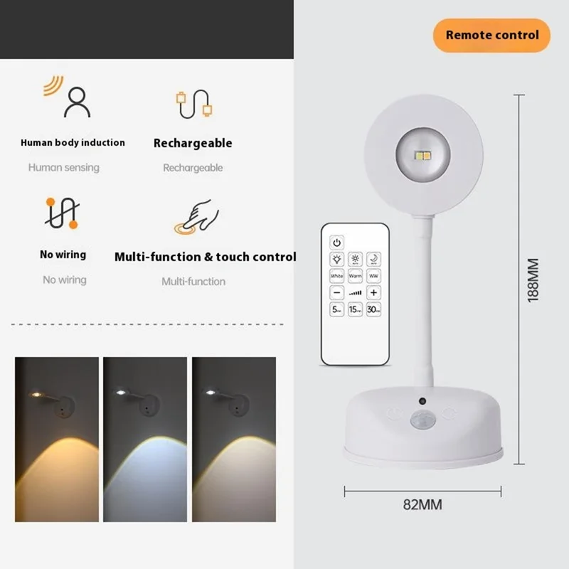 MZ-L2201 Motion Sensor 360 Degree Rotatable Picture Light for Wall Art with Remote, Built In 2000mAh Battery - White