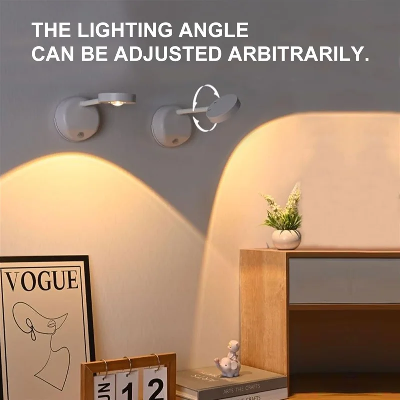 MZ-L2201 Motion Sensor 360 Degree Rotatable Picture Light for Wall Art with Remote, Built In 2000mAh Battery - White