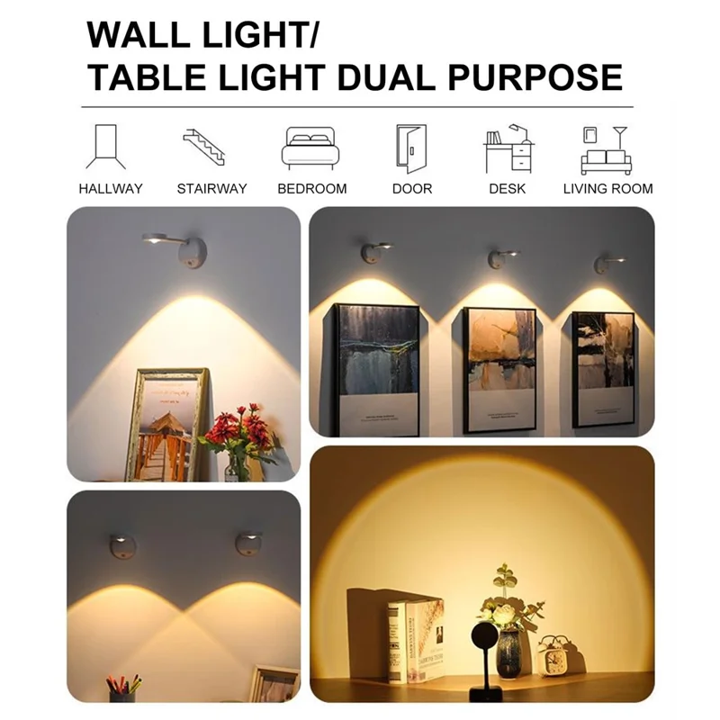 MZ-L2201 Motion Sensor 360 Degree Rotatable Picture Light for Wall Art with Remote, Built In 2000mAh Battery - White