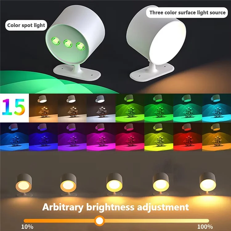 T057 Veilleuse murale double face à 15 couleurs, rechargeable, magnétique en forme d'œil de chat, avec télécommande - Blanc