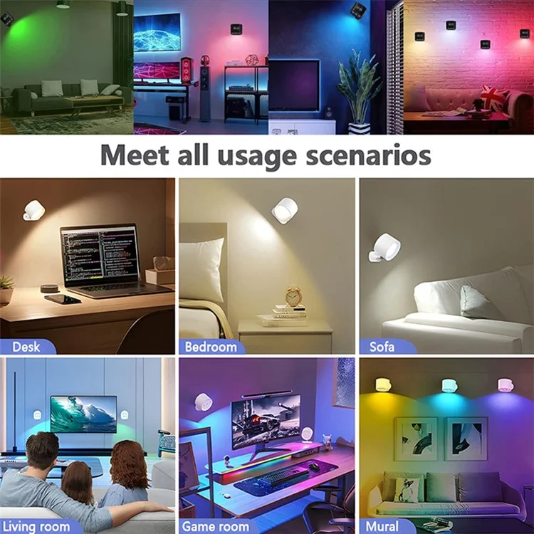 T057 Veilleuse murale double face à 15 couleurs, rechargeable, magnétique en forme d'œil de chat, avec télécommande - Blanc