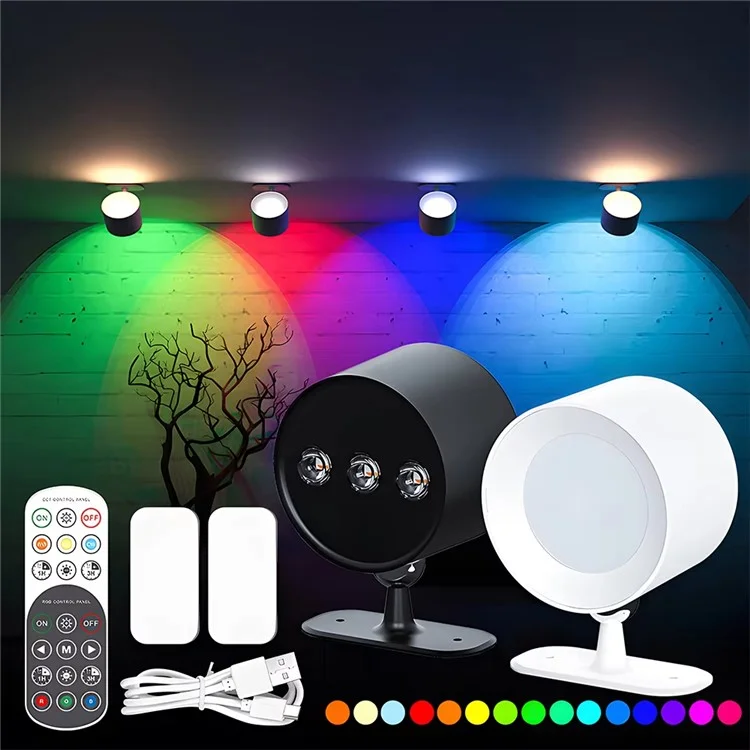 T057 Veilleuse murale double face à 15 couleurs, rechargeable, magnétique en forme d'œil de chat, avec télécommande - Blanc