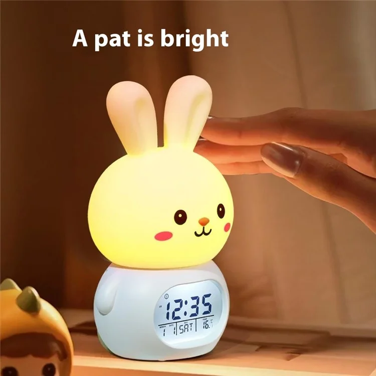 YC-9117 Toque para Ligar Luz Noturna de Coelho Cartoon com Mudança de Cor RGB, Despertador Inteligente e Reprodutor de Música