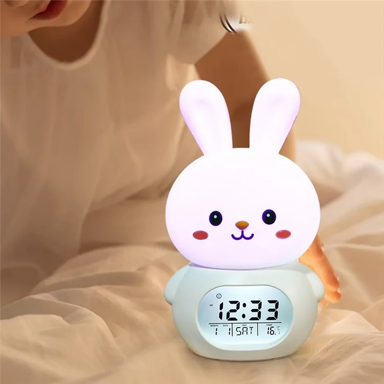 YC-9117 Toque para Ligar Luz Noturna de Coelho Cartoon com Mudança de Cor RGB, Despertador Inteligente e Reprodutor de Música