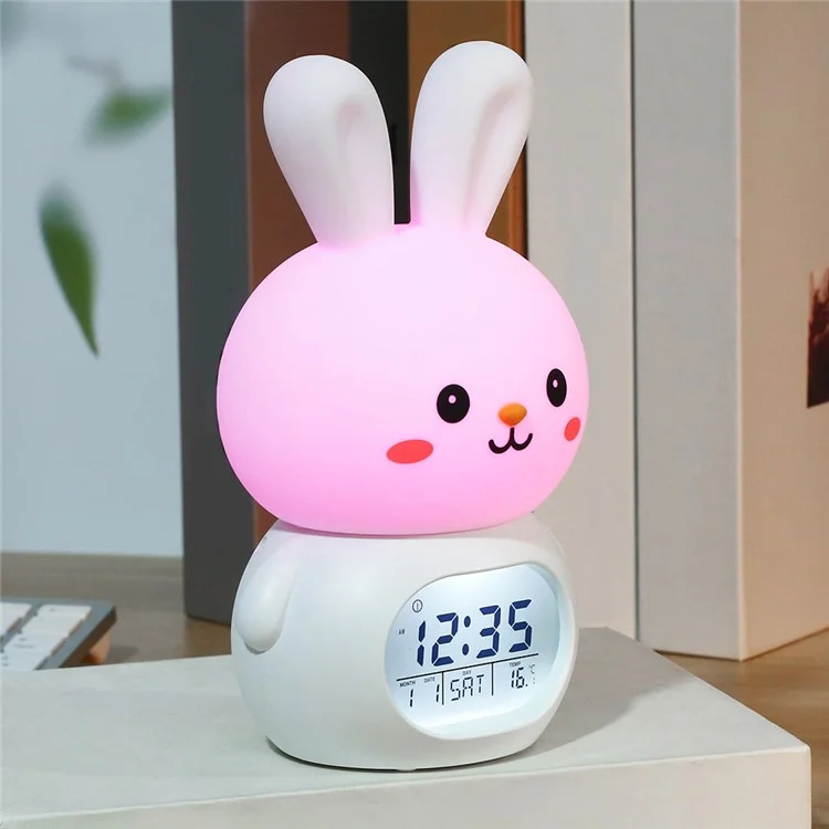 YC-9117 Toque para Ligar Luz Noturna de Coelho Cartoon com Mudança de Cor RGB, Despertador Inteligente e Reprodutor de Música