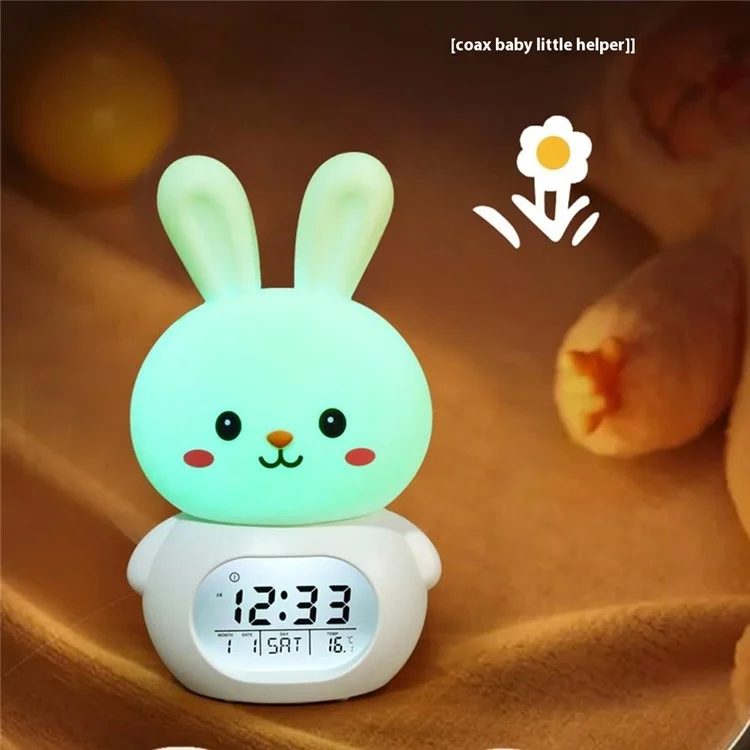 YC-9117 Toque para Ligar Luz Noturna de Coelho Cartoon com Mudança de Cor RGB, Despertador Inteligente e Reprodutor de Música