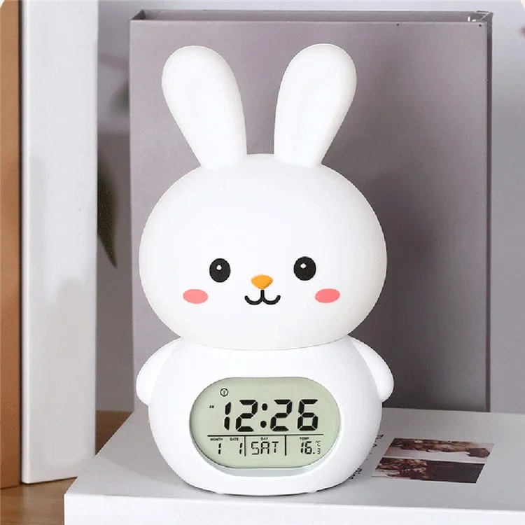 YC-9117 Toque para Ligar Luz Noturna de Coelho Cartoon com Mudança de Cor RGB, Despertador Inteligente e Reprodutor de Música