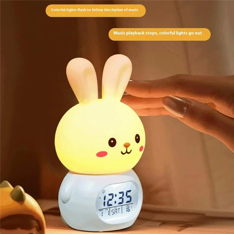 YC-9117 Toque para Ligar Luz Noturna de Coelho Cartoon com Mudança de Cor RGB, Despertador Inteligente e Reprodutor de Música