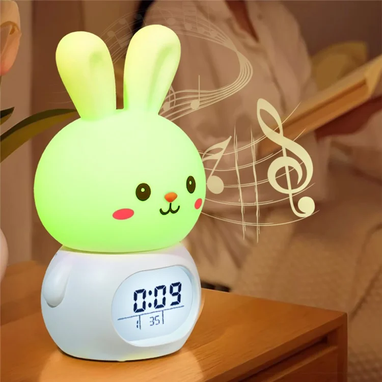 YC-9117 Toque para Ligar Luz Noturna de Coelho Cartoon com Mudança de Cor RGB, Despertador Inteligente e Reprodutor de Música