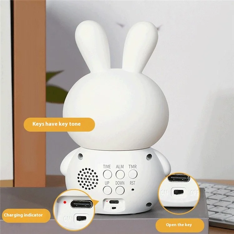 YC-9117 Toque para Ligar Luz Noturna de Coelho Cartoon com Mudança de Cor RGB, Despertador Inteligente e Reprodutor de Música