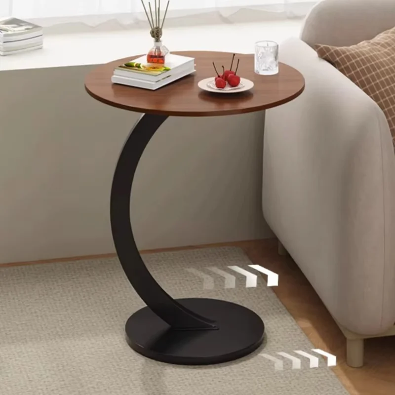 Single Tier C Shape Sofa Side Table for Living Room Bedroom Space Saving Small Space End Desk - Black Frame+White Marble