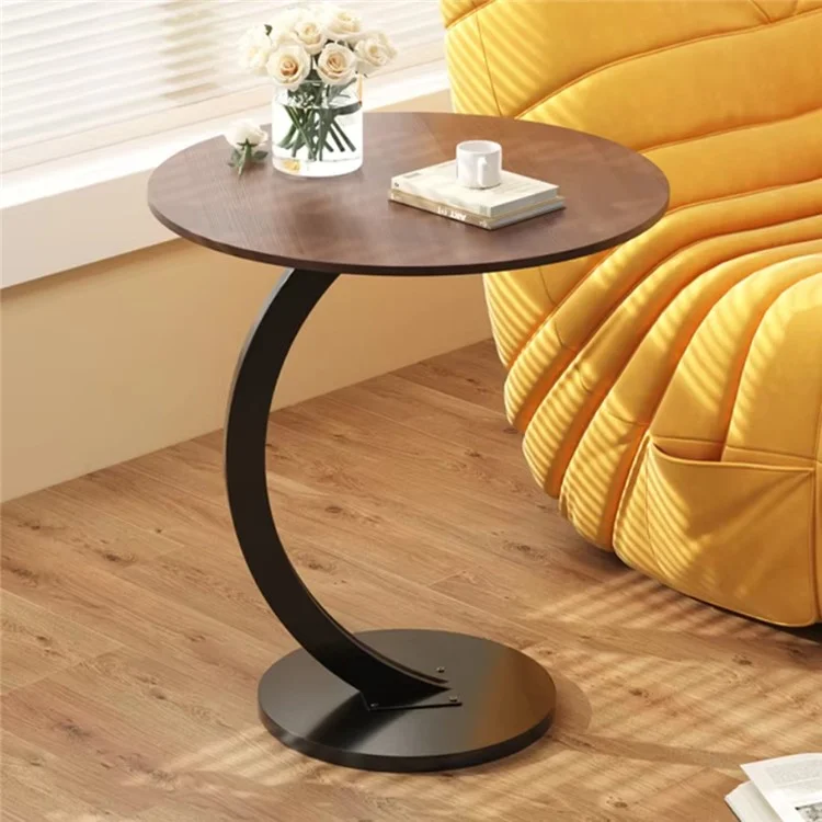 Single Tier C Shape Sofa Side Table for Living Room Bedroom Space Saving Small Space End Desk - Black Frame+White Marble