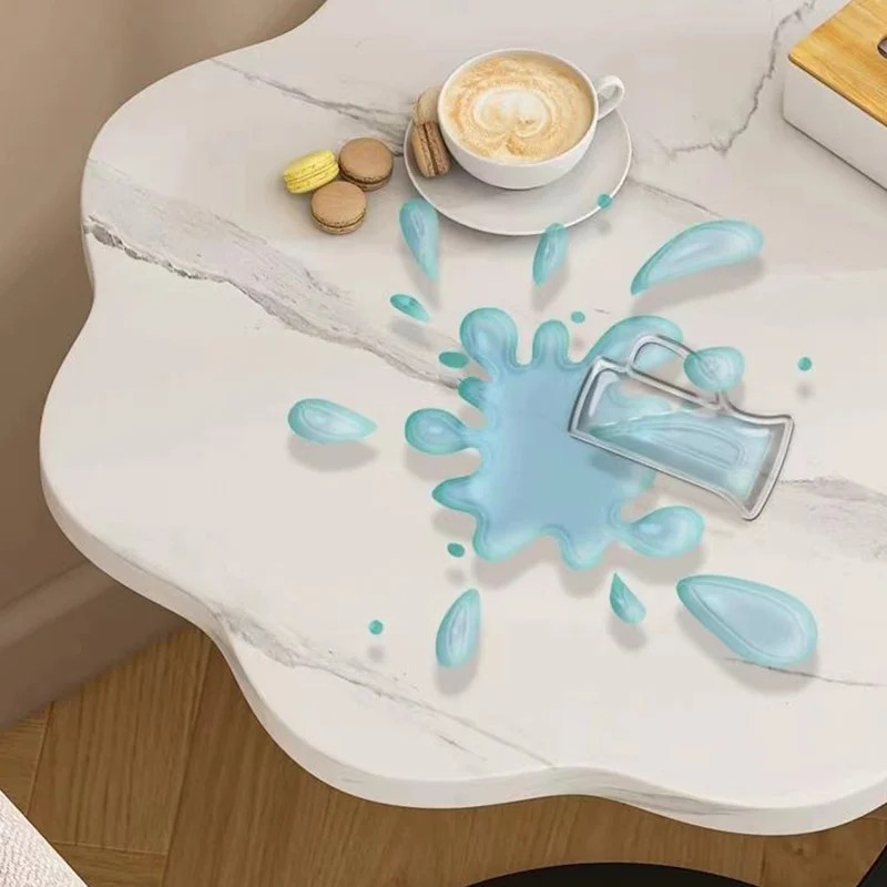 Double Tier Flower Petal Shape Side Table for Living Room Bedroom Sofa Bedside Storage Desk - Walnut+Black Frame