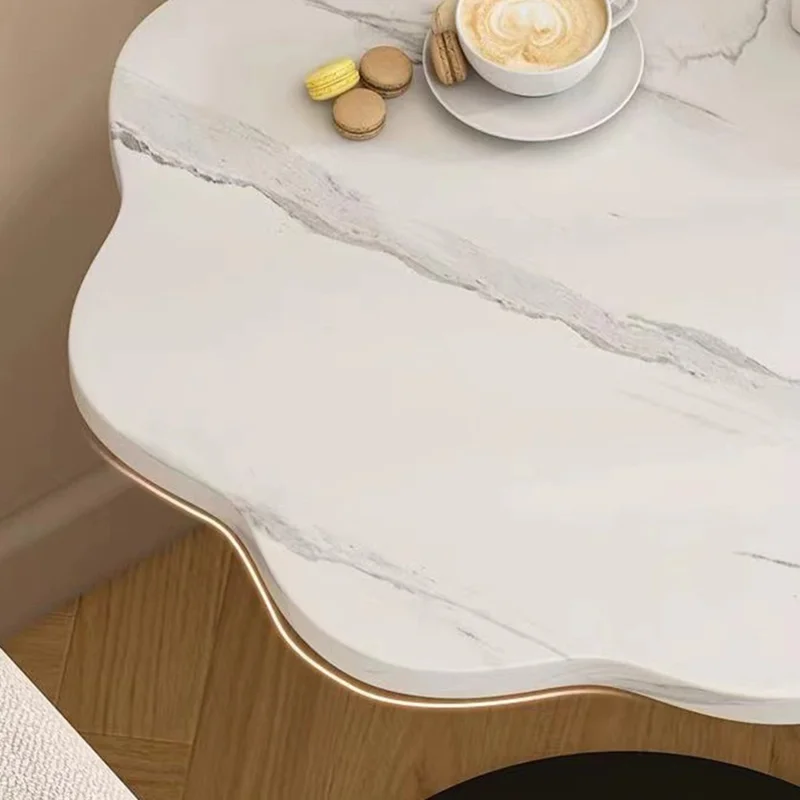 Double Tier Flower Petal Shape Side Table for Living Room Bedroom Sofa Bedside Storage Desk - Walnut+Black Frame