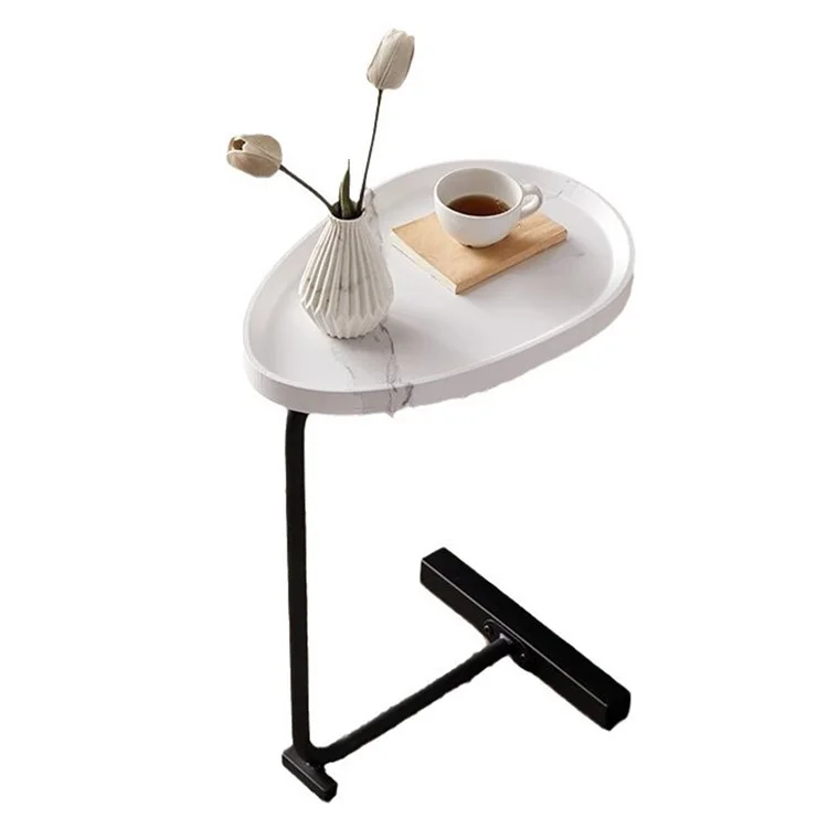 Modern Small Spaces Side Table Water Drop Shape Sofa End Table for Living Room Bedroom - Black+White Marble