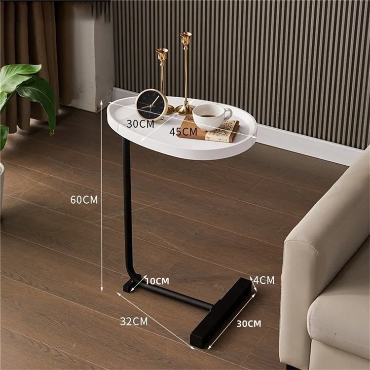 Modern Small Spaces Side Table Water Drop Shape Sofa End Table for Living Room Bedroom - Black+White Marble