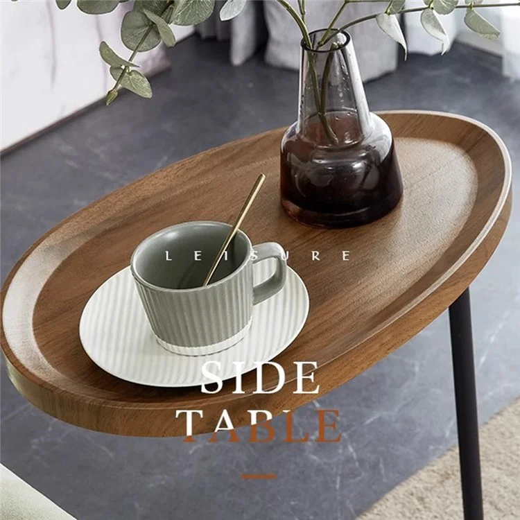 Modern Small Spaces Side Table Water Drop Shape Sofa End Table for Living Room Bedroom - Black+White Marble