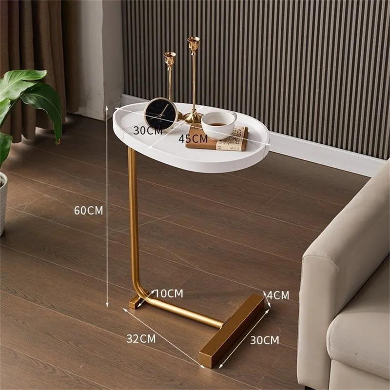 Modern Small Spaces Side Table Water Drop Shape Sofa End Table for Living Room Bedroom - Gold+White Marble