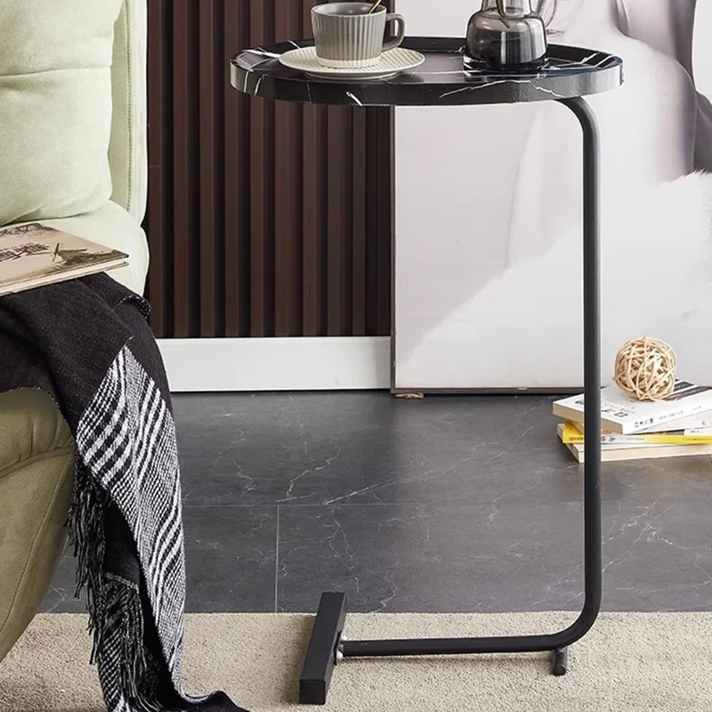 Modern Small Spaces Side Table Water Drop Shape Sofa End Table for Living Room Bedroom - Gold+White Marble