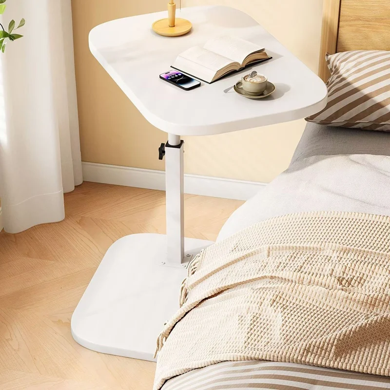 Adjustable C Shape Side Table for Sofa Bed 360 Degree Rotating Laptop Desk Portable End Table - White