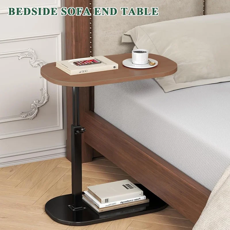 Adjustable C Shape Side Table for Sofa Bed 360 Degree Rotating Laptop Desk Portable End Table - White
