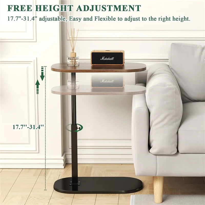 Adjustable C Shape Side Table for Sofa Bed 360 Degree Rotating Laptop Desk Portable End Table - White
