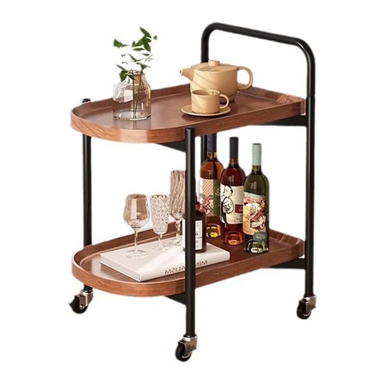 Mobile Side Table for Living Room Double Layer Bedside Table with Wheels Mini Tea Table Nightstand - Walnut