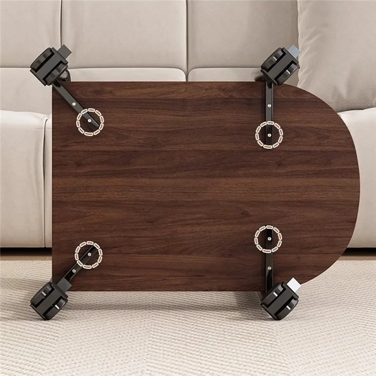 Mobile Side Table for Living Room Double Layer Bedside Table with Wheels Mini Tea Table Nightstand - Walnut