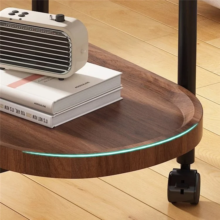 Mobile Side Table for Living Room Double Layer Bedside Table with Wheels Mini Tea Table Nightstand - Walnut
