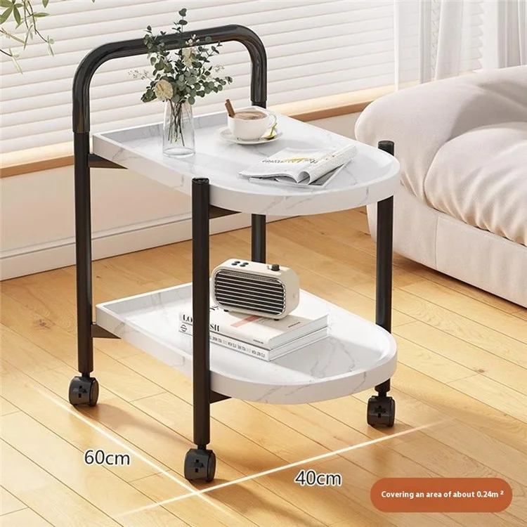 Mobile Side Table for Living Room Double Layer Bedside Table with Wheels Mini Tea Table Nightstand - Walnut