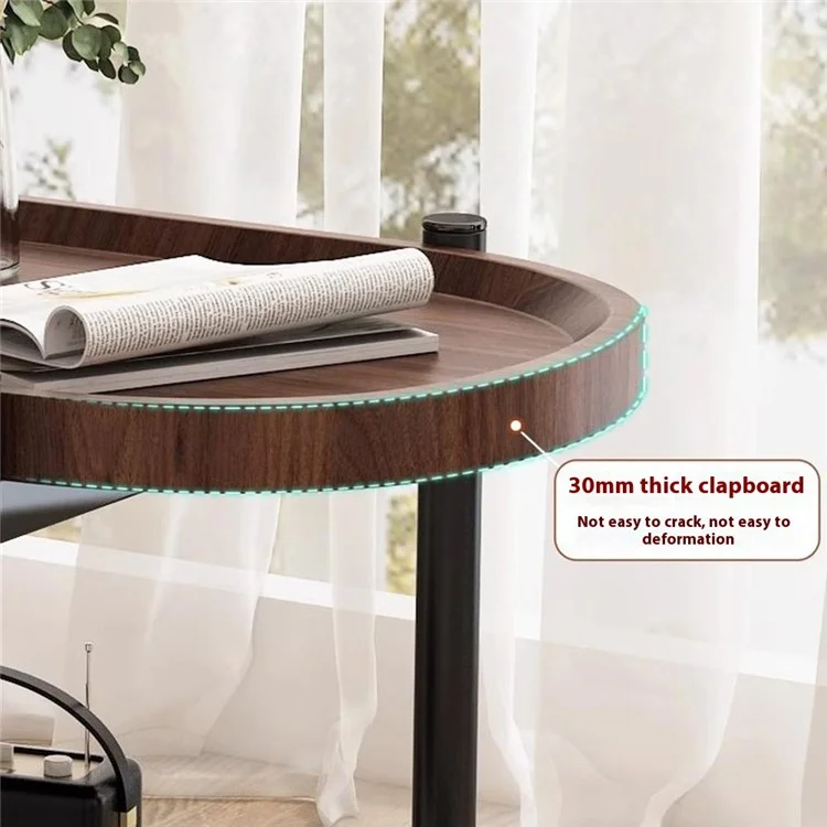 Mobile Side Table for Living Room Double Layer Bedside Table with Wheels Mini Tea Table Nightstand - Walnut