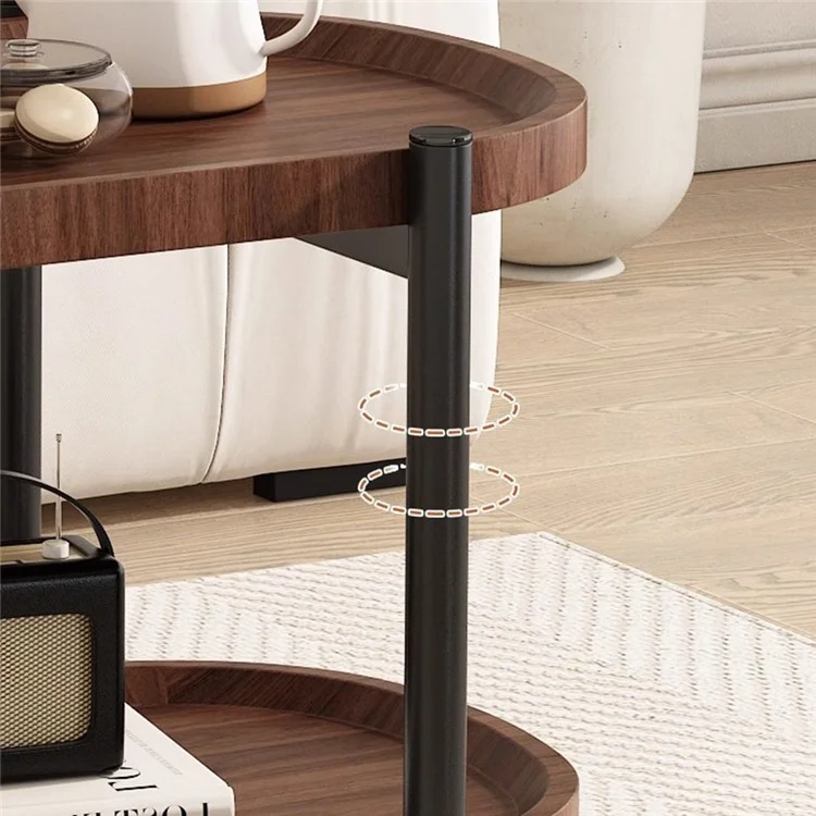 Mobile Side Table for Living Room Double Layer Bedside Table with Wheels Mini Tea Table Nightstand - Walnut