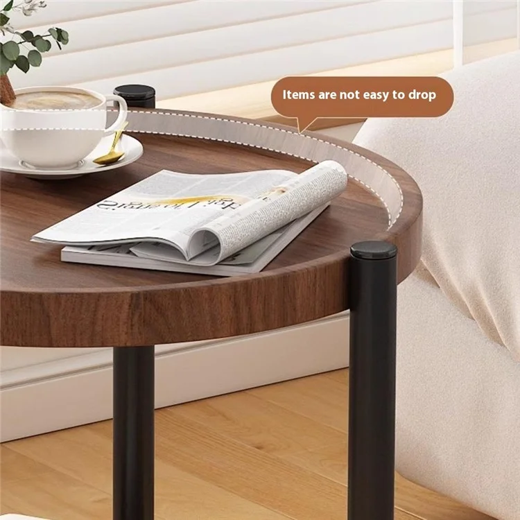 Mobile Side Table for Living Room Double Layer Bedside Table with Wheels Mini Tea Table Nightstand - Walnut