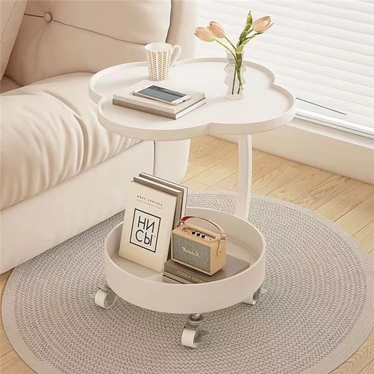 Rack de Armazenamento Móvel para Cabeceira Mesa Lateral para Sala de Estar Quarto Mini Mesa de Café com Rodas - Branco