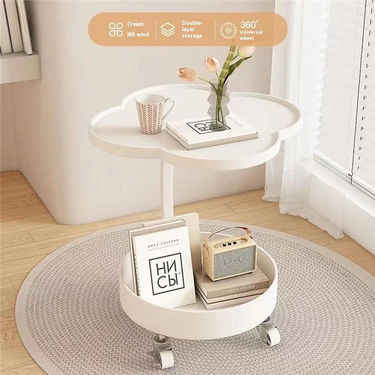 Rack de Armazenamento Móvel para Cabeceira Mesa Lateral para Sala de Estar Quarto Mini Mesa de Café com Rodas - Branco
