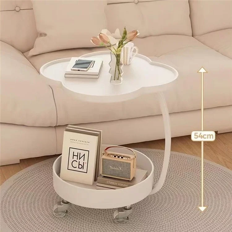 Rack de Armazenamento Móvel para Cabeceira Mesa Lateral para Sala de Estar Quarto Mini Mesa de Café com Rodas - Branco