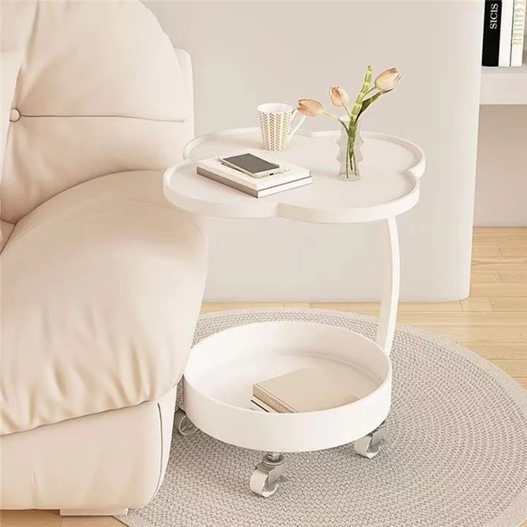 Rack de Armazenamento Móvel para Cabeceira Mesa Lateral para Sala de Estar Quarto Mini Mesa de Café com Rodas - Branco
