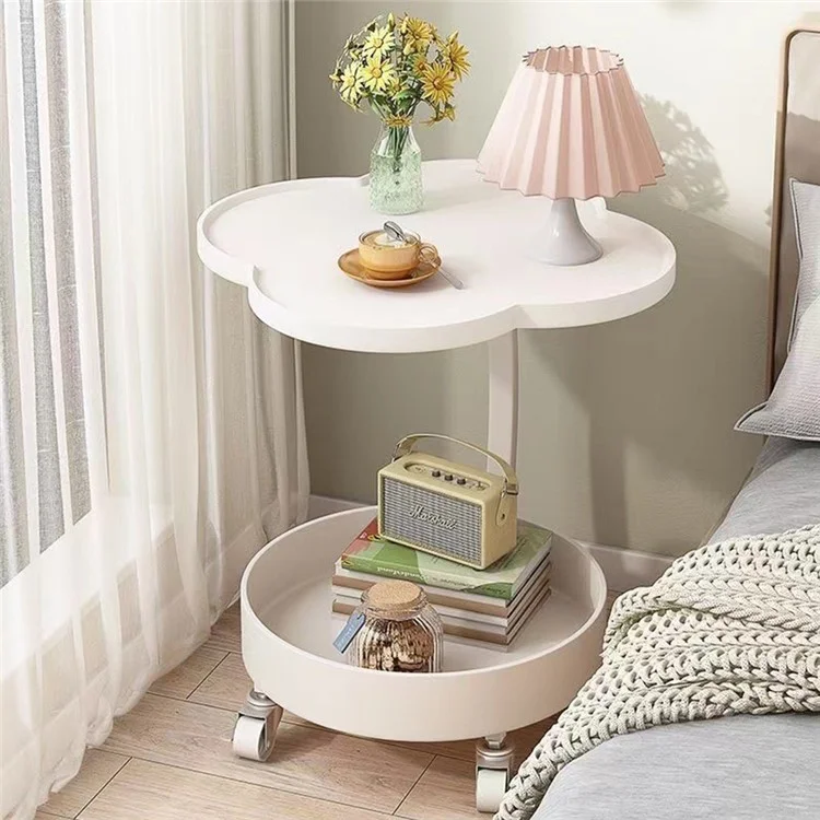 Rack de Armazenamento Móvel para Cabeceira Mesa Lateral para Sala de Estar Quarto Mini Mesa de Café com Rodas - Branco