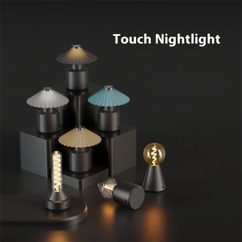 Crystal Bedside Table Lamp Touch Control Dimmable Rechargeable Ambient Light - Black