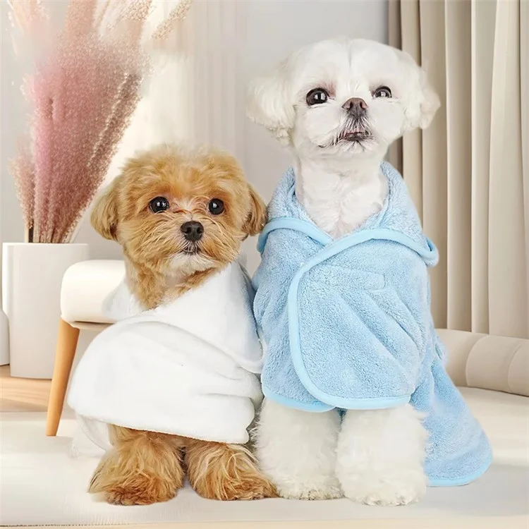 Solid Color Thick Coral Fleece Pet Bathrobe Water Absorbent Quick Drying Coat for Dogs, Size M - Yellow