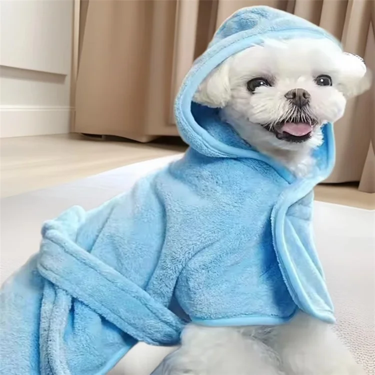 Solid Color Thick Coral Fleece Pet Bathrobe Water Absorbent Quick Drying Coat for Dogs, Size M - Yellow