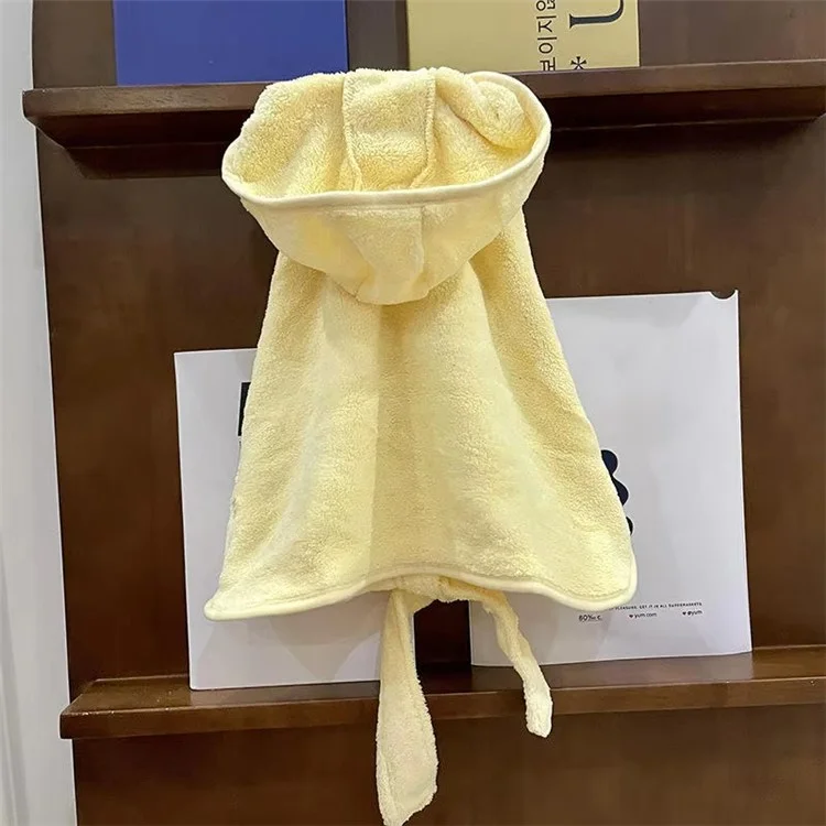 Solid Color Thick Coral Fleece Pet Bathrobe Water Absorbent Quick Drying Coat for Dogs, Size M - Yellow